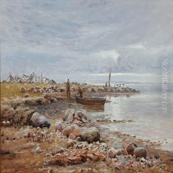 Coastal Scene From Bramsnaes, Denmark Oil Painting by Niels Frederik Schiottz-Jensen