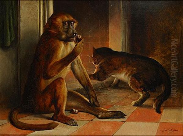 Singe Et Chat Pres Du Feu by Joseph, Jos. Schippers