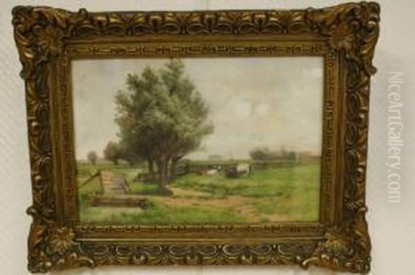 Landschap Bij Overschie Met Koeien In Een Weide Oil Painting by Piet Schipperus