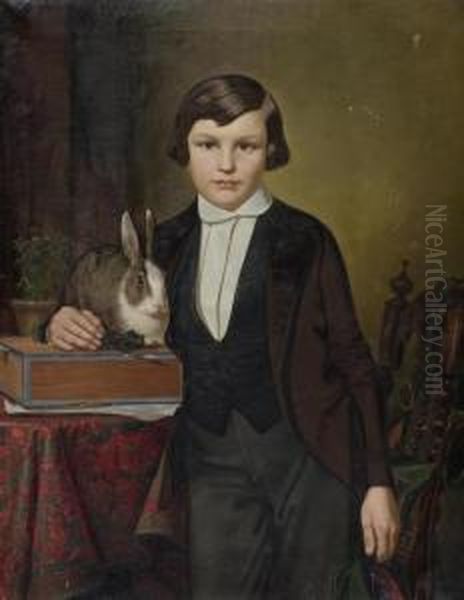 Bildnis Eines Jungen Mit Hase. 1834. Oil Painting by Georg Schirmer