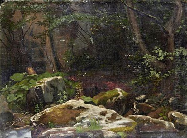 Rocky Landscape Oil Painting by Johann Wilhelm Schirmer