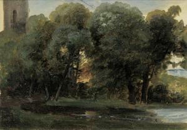 Waldstuck An Einem Weiher Im Abendlicht Oil Painting by Johann Wilhelm Schirmer