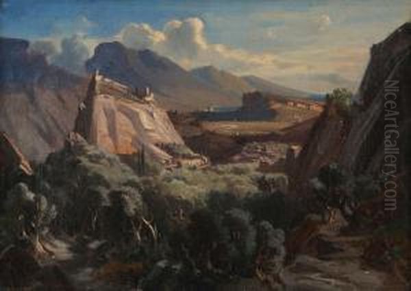 Gardameer Met Zicht Op Arco Oil Painting by Wilhelm August Schirmer