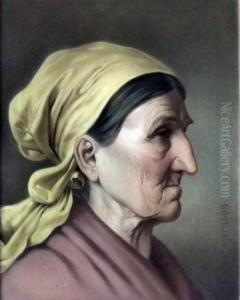 Shoulder Length Portrait Of An Elderly Peasant Woman Oil Painting by A Schirnhofer