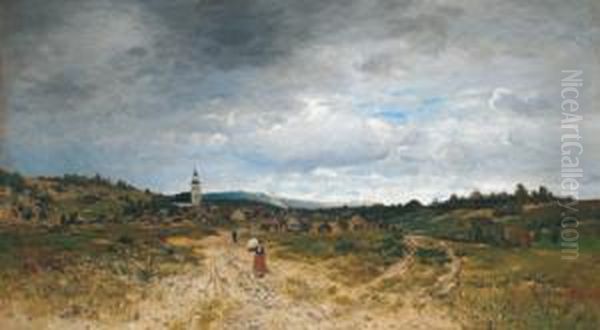 Blick Auf Ein Dorf Oil Painting by Jacob Oxholm Schiwe Schive