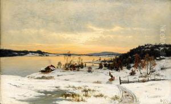 Vinterlandskap Oil Painting by Jacob Oxholm Schiwe Schive