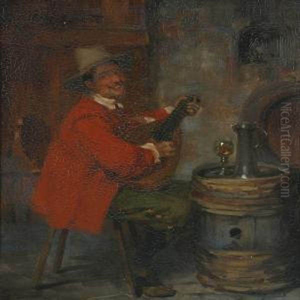 Scene From An Inn With A Musician Oil Painting by Viktor Schivert