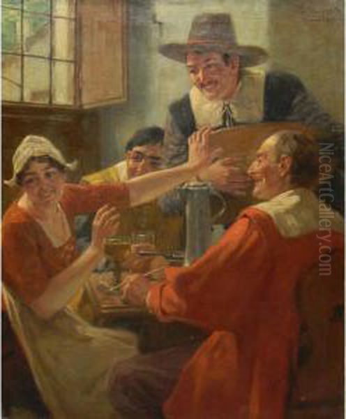 Merriment In The Tavern Oil Painting by Viktor Schivert