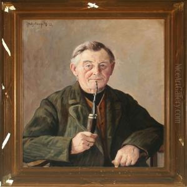 Portrait Of Gentleman With A Long Pipe Oil Painting by Leis Schjelderup