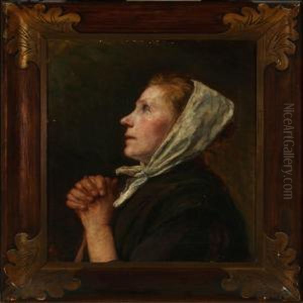 Portrait Of A Praying Woman Oil Painting by Leis Schjelderup