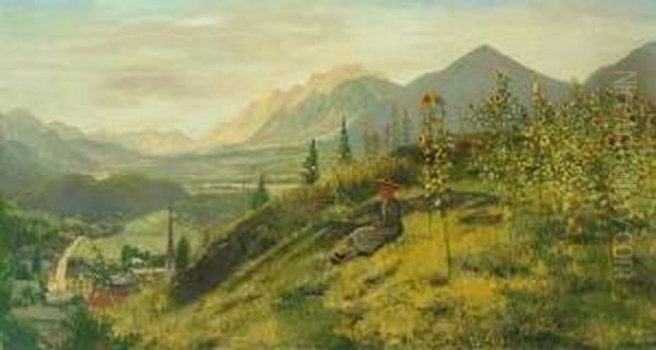 Tiroler Landschaft Im Unterinntal Oil Painting by Adolf Gustav Schlabitz