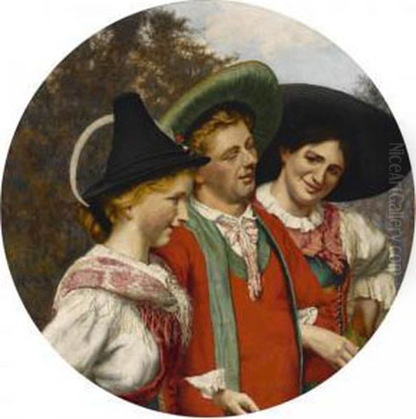 A Merry Bavarian Company Oil Painting by Adolf Gustav Schlabitz