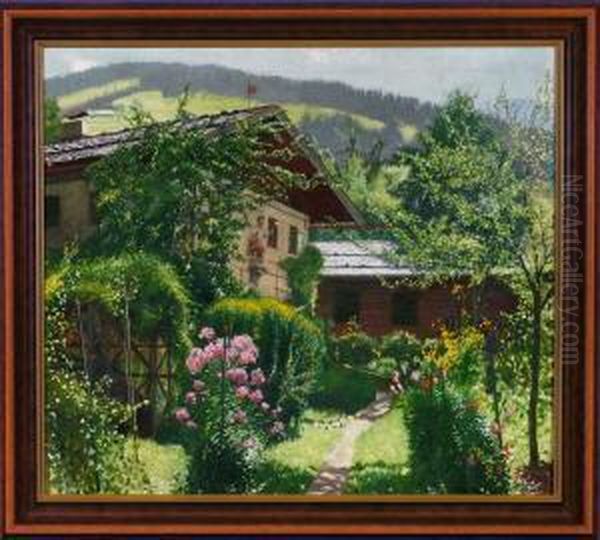 Im Sommerlich Bluhenden Garten Eines Hofes In Brixlegg Oil Painting by Adolf Gustav Schlabitz