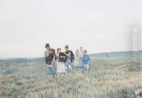 Return From The Fields Oil Painting by Alexander Georg Schlater