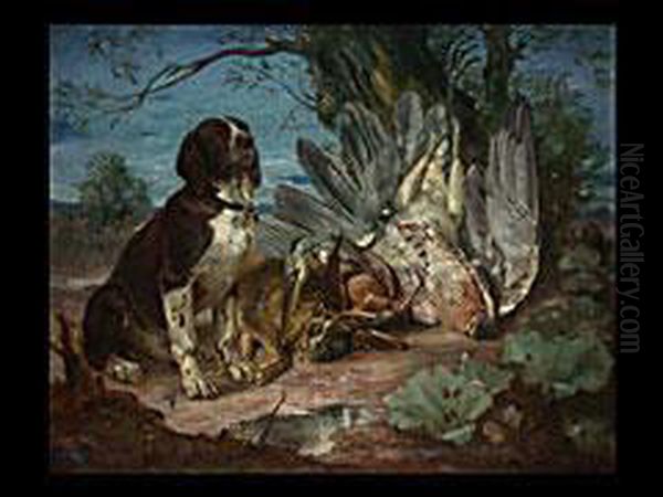 Vorstehhund Vor Erlegtem Wild by Johann Georg Schlech