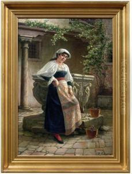 Italienerin Am Brunnen Oil Painting by Friedrich Schlegel