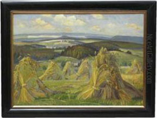 Heugarben In Weiter Landschaft Oil Painting by Albin Schlehahn