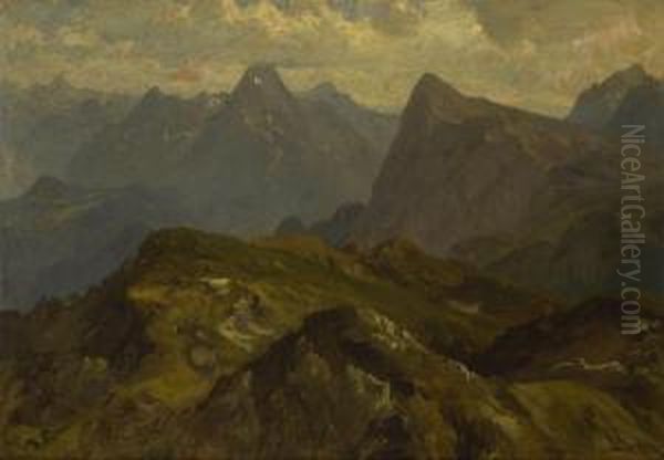 Gebirgslandschaft. Oil Painting by Eduard I Schleich