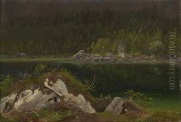 Gebirgssee Oil Painting by Eduard I Schleich