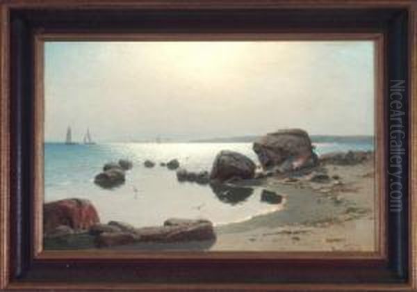 Der Ostseestrand Bei Arcona Auf Rugen Mit Einigen Segelschiffen Im Hintergrund Oil Painting by Hans Schleich