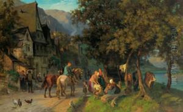 Abend An Der Mosel Oil Painting by Karl Schlesinger