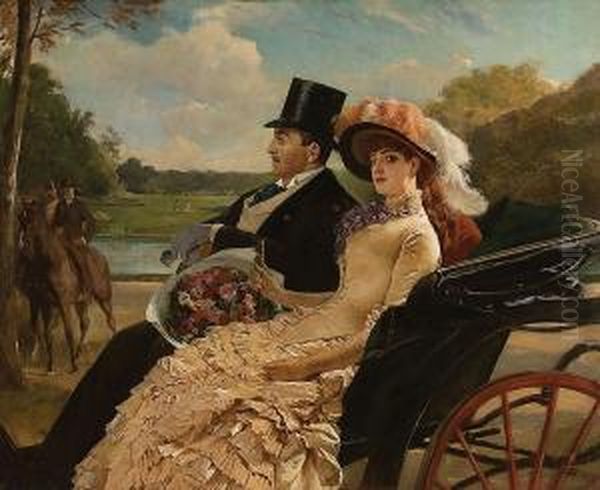 A Ride In The Park Oil Painting by Henry Guillaume Schlesinger