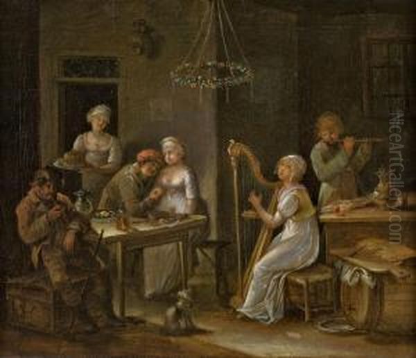 Interieur Mitmusizierender Gesellschaft Oil Painting by Johann Schlesinger