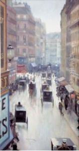 Rue Animee A Paris. Oil Painting by Max Schlichting