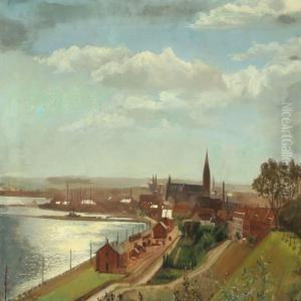 View Of Aarhus Oil Painting by Johan Schlichtkrull