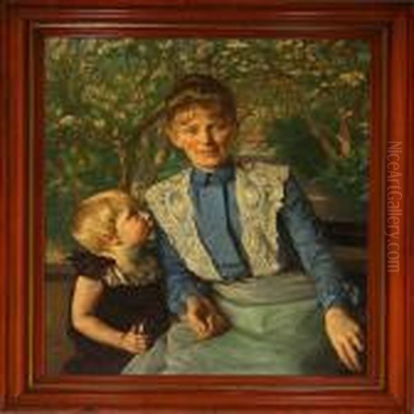 Portrait Of A Mother And Child Oil Painting by Johan Schlichtkrull