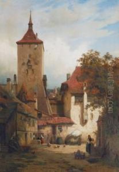 Am Brunnen Vor Dem Stadttor Oil Painting by August Schliecker