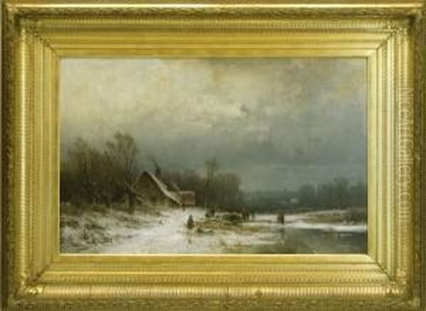 Winterlandschaft Oil Painting by August Schliecker