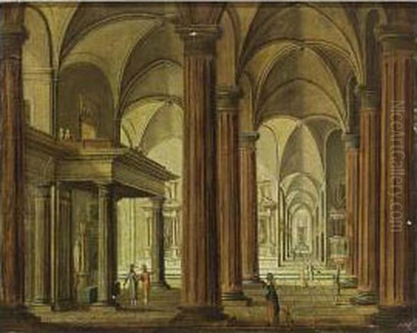 An Interior Of A Classical Church With Elegant Figures Oil Painting by Michael Schlier