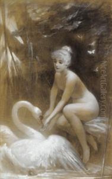 Leda Und Der Schwan Oil Painting by Hans Schlimarski