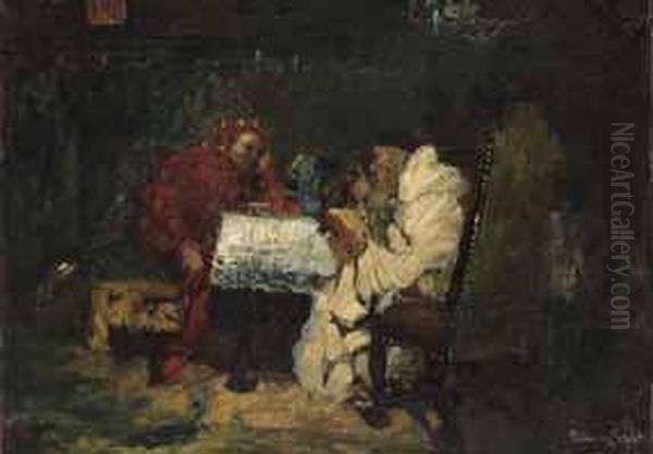 Narr Und Monch Im Gesprach. Oil Painting by Heinrich Schlitt