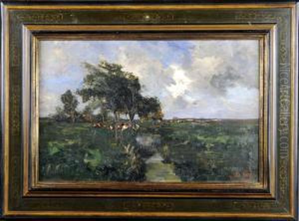 Paysage Avec Vaches Et Riviere Oil Painting by Willy Schlobach