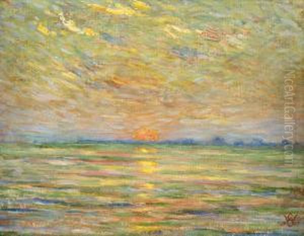 Couche De Soleil Sur La Mer Oil Painting by Willy Schlobach