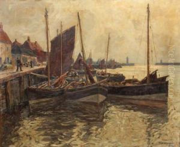 Bateaux De Peche A Quai Oil Painting by Eduard Schloemann