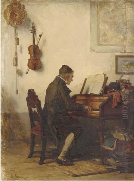 Playing The Piano Oil Painting by Carl Schlosser