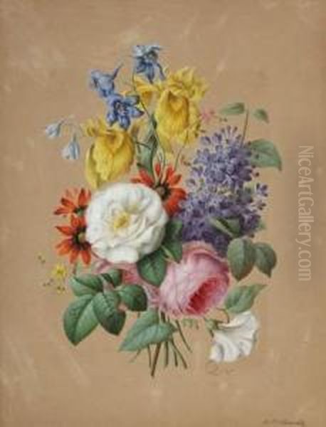 Bouquets De Fleurs Oil Painting by Heinrich P. Schmaltz