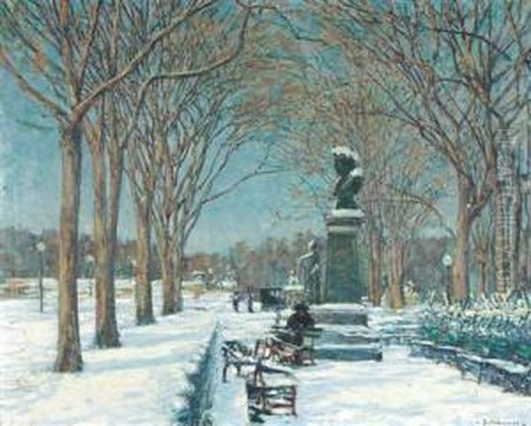 Park In Winter Oil Painting by Peter Schmauss