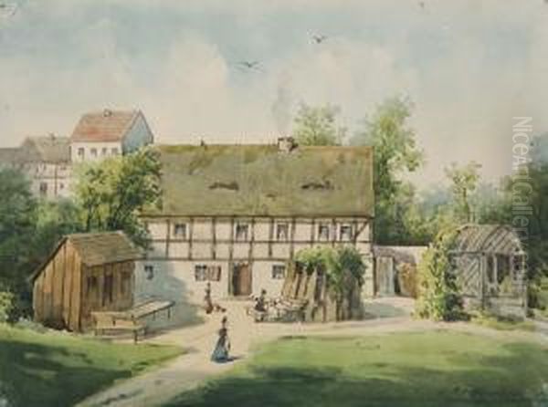 Gasthaus Talmuhle Im Kurort Hartha-sachsische Schweiz Oil Painting by Johann Bernhard Schmelzer