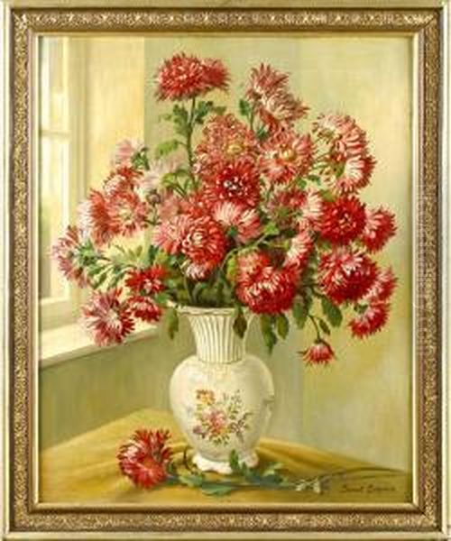 Chrysanthemenstillleben Oil Painting by Josef Schmid