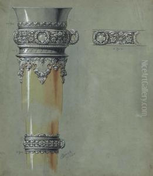 Design For A Richly Ornamented Silver Cup. Oil Painting by Josef Schmid