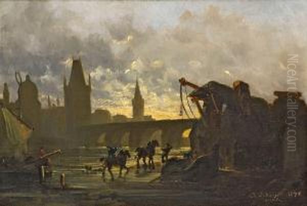 Prag Mit Karlsbrucke Im Morgengrauen Oil Painting by Adolf Schmidt