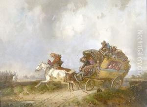 Gefahrliche Kutschfahrt. Oil Painting by Adolf Schmidt