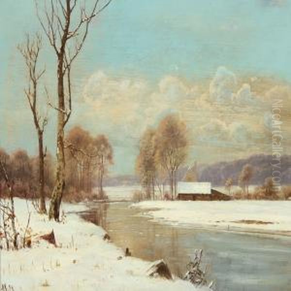 Vintry Landscape With A Stream Oil Painting by Alexander Schmidt