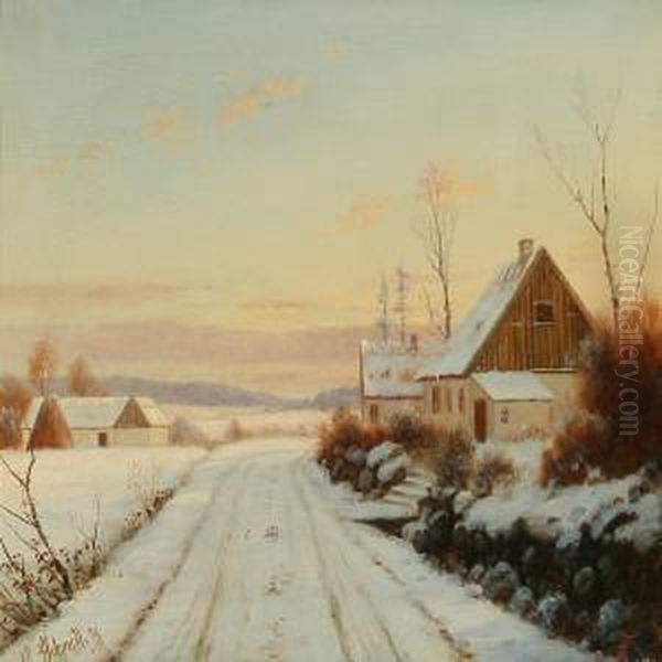 Village Road At Winter Time Oil Painting by Alexander Schmidt