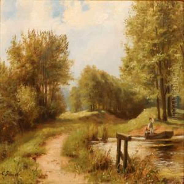 Forest Scene At Spring Time Oil Painting by Carl H.F. Schmidt