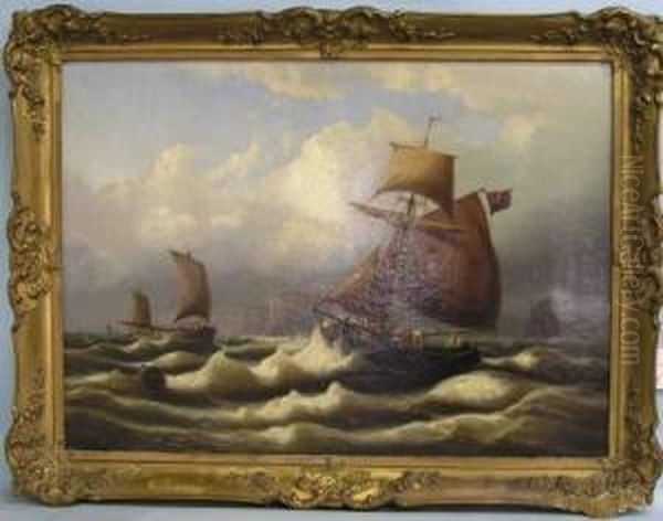 Segelschiffe Auf Bewegter See Oil Painting by Eduard Schmidt